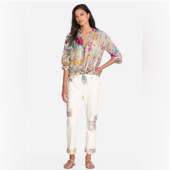 Johnny Was Denim - Jonny was DREAMER PATCHWORK CROPPED BOYFRIEND JEAN IN WHITE